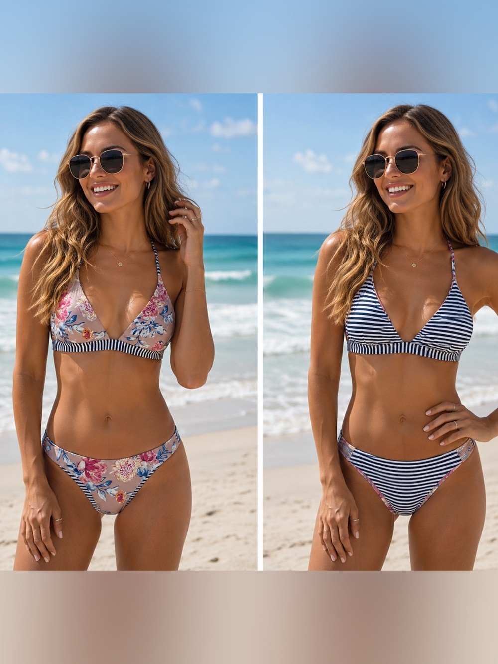 Rip curl reversible floral striped bikini Sz S